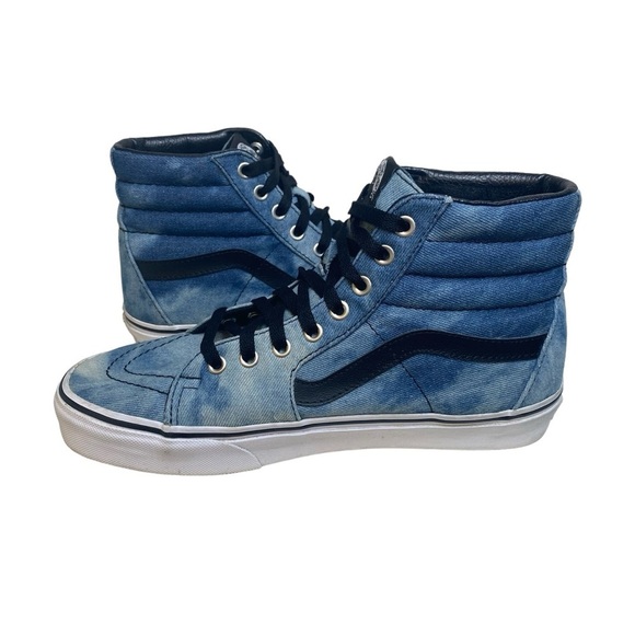 Vans Shoes Skateboarding Sk8 Hi Denim Acid Wash Patches Mens 8.5 Womens 10 Blue - Picture 2 of 13